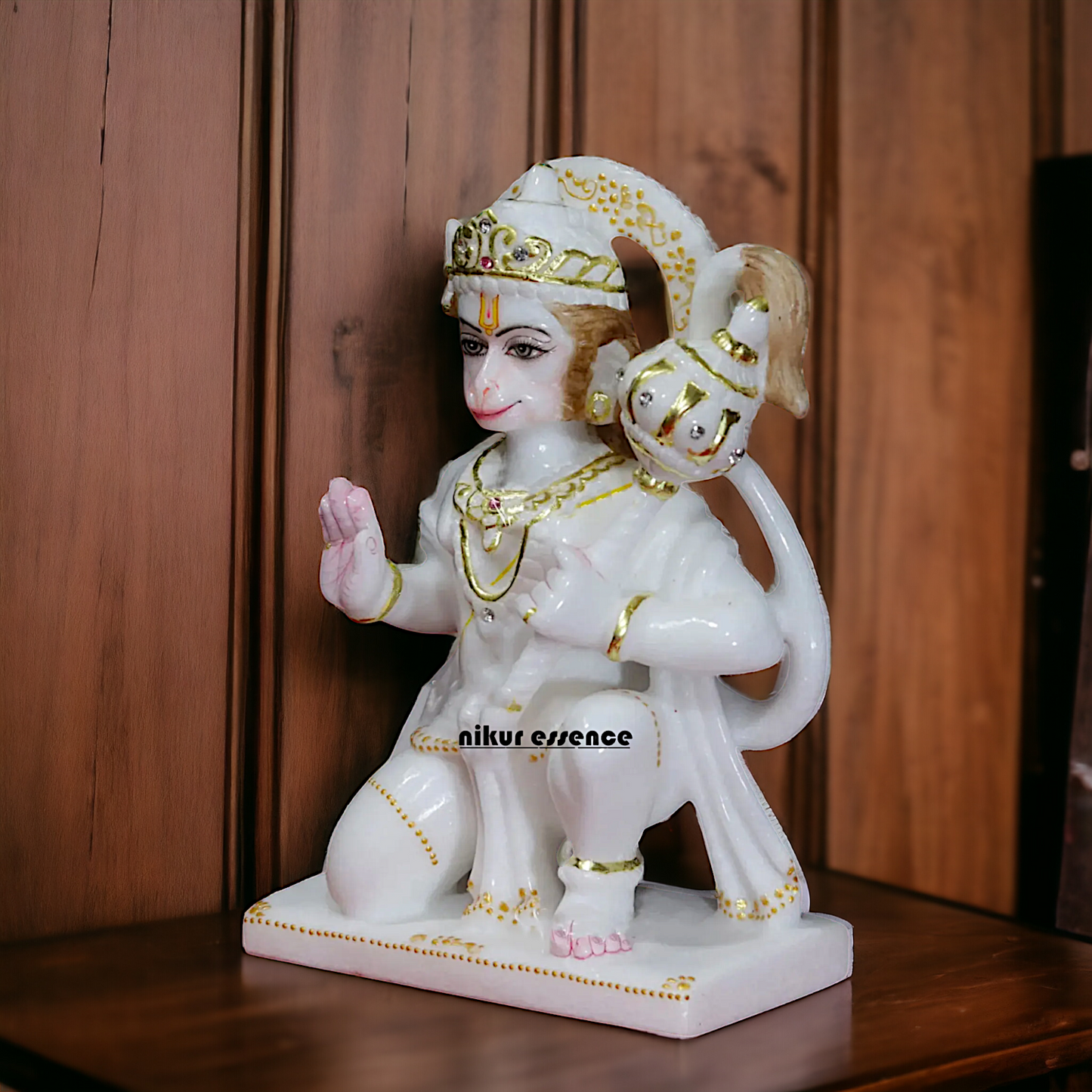 Marble Hanuman Blessing with Gada statue - 9 inches