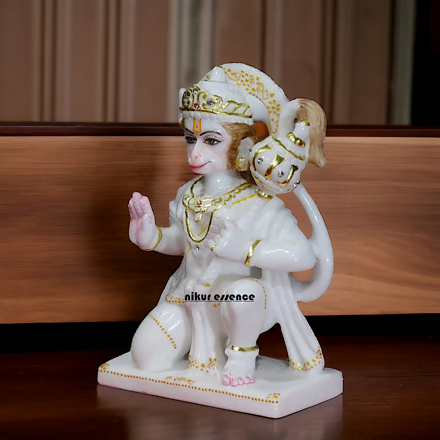 Marble Hanuman Blessing with Gada statue - 9 inches