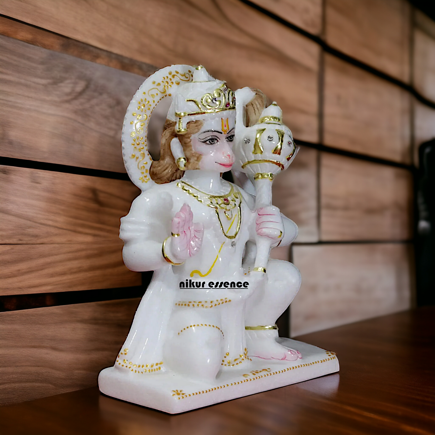 Marble Hanuman Blessing with Gada statue - 9 inches