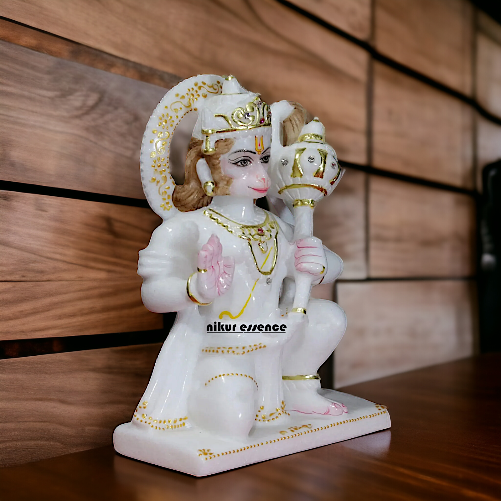 Marble Hanuman Blessing with Gada statue - 9 inches