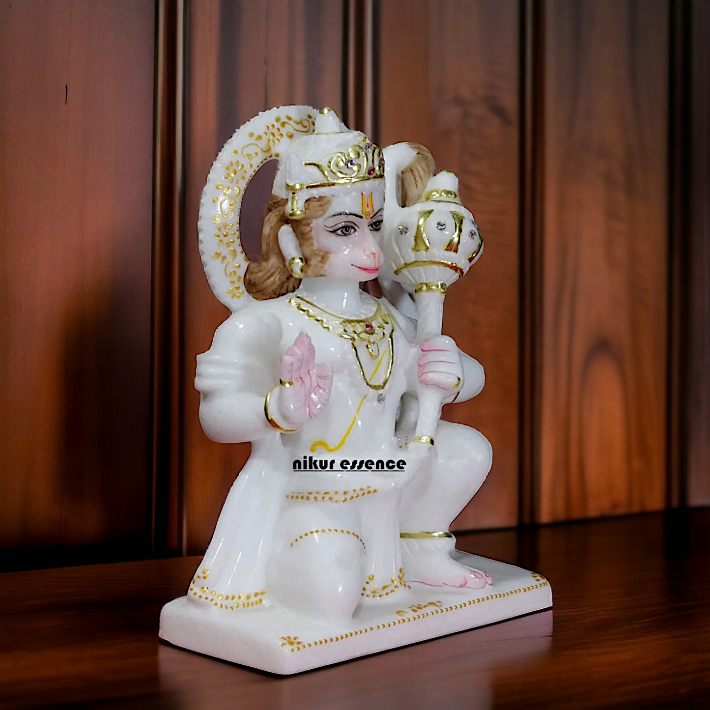 Marble Hanuman Blessing with Gada statue - 9 inches