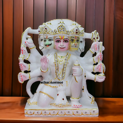 Panchmukhi Hanuman Sitting Marble statue - 9 inches