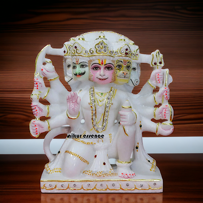 Panchmukhi Hanuman Sitting Marble statue - 9 inches