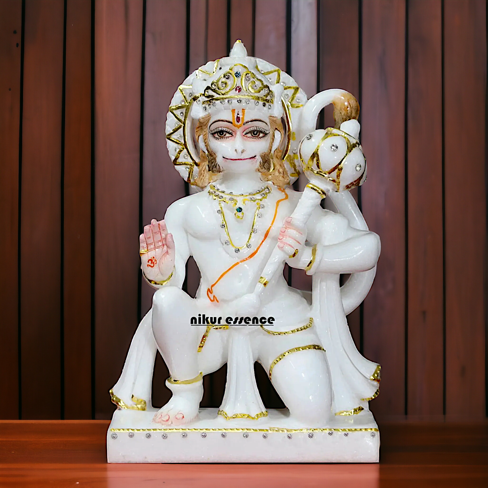 Hanuman seated with Gada Marble statue - 12 inches