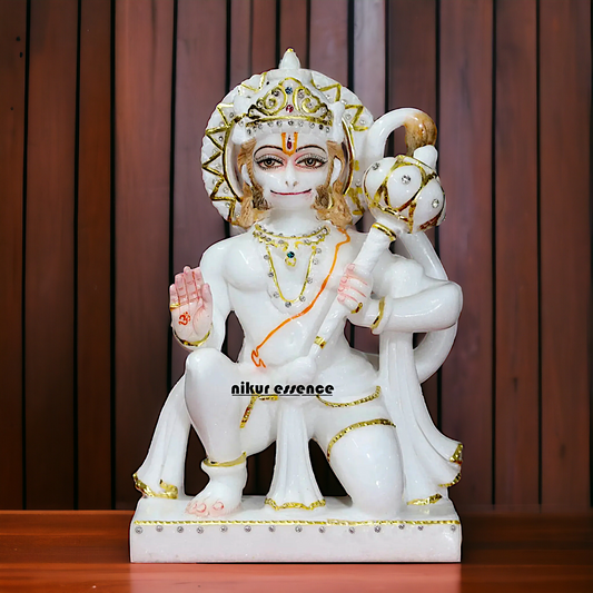 Hanuman seated with Gada Marble statue - 12 inches