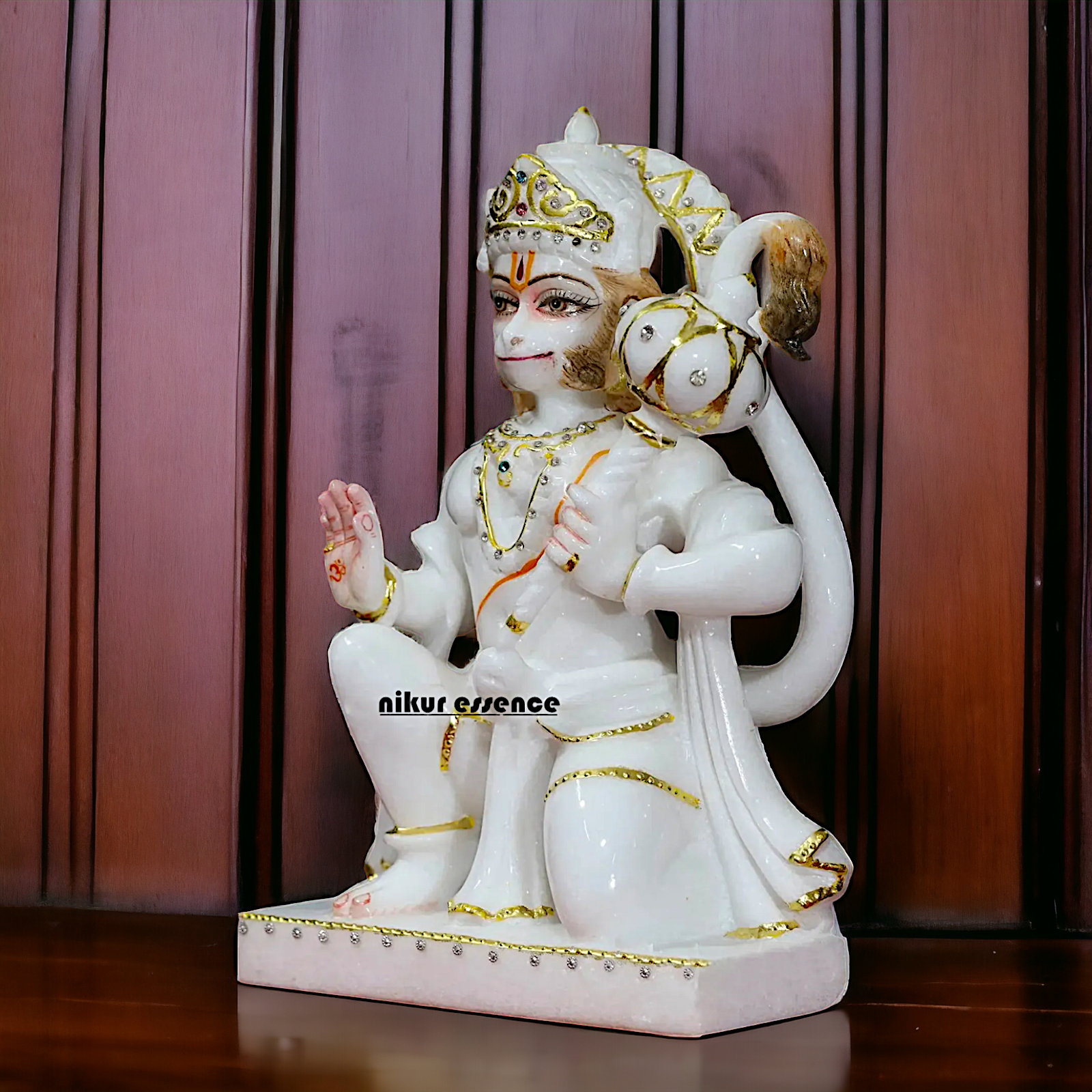 Hanuman seated with Gada Marble statue - 12 inches