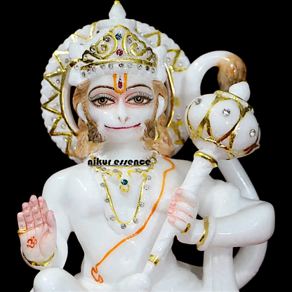 Hanuman seated with Gada Marble statue - 12 inches