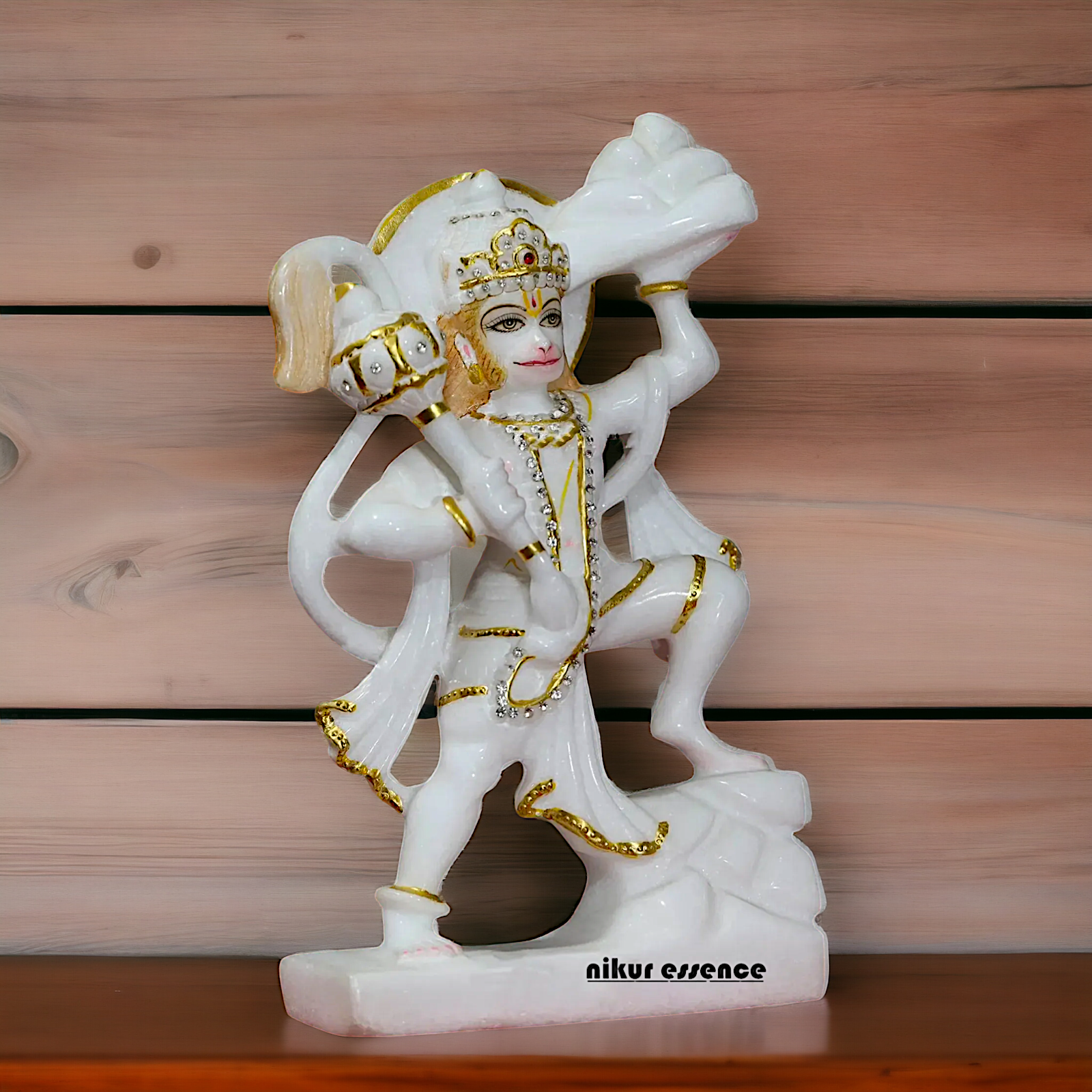 Hanuman Holding mountain with Gada Marble statue - 12 inches