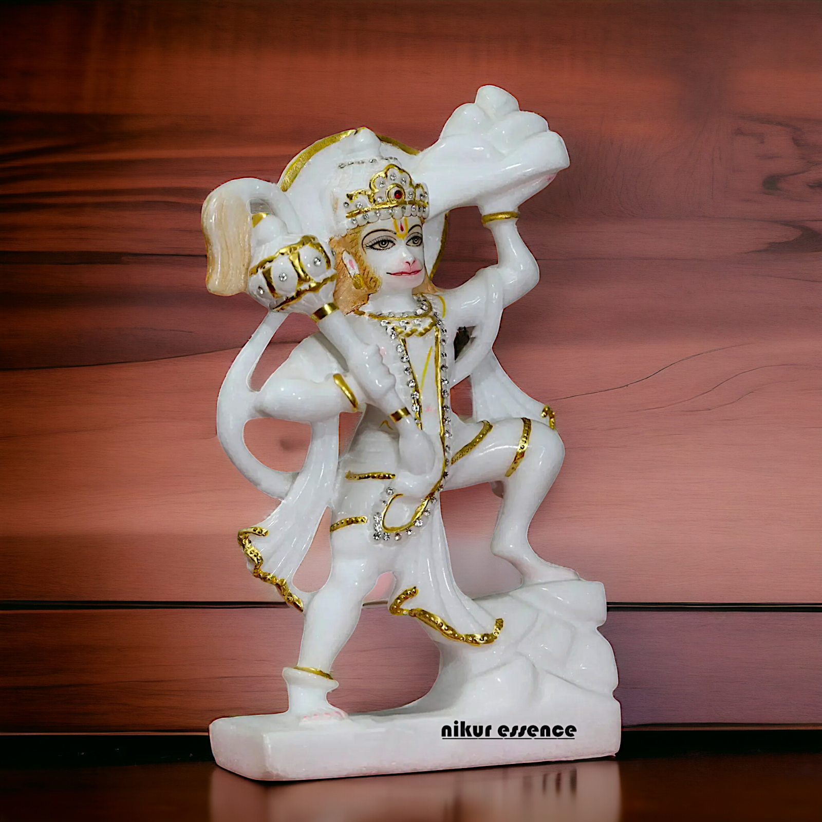 Hanuman Holding mountain with Gada Marble statue - 12 inches