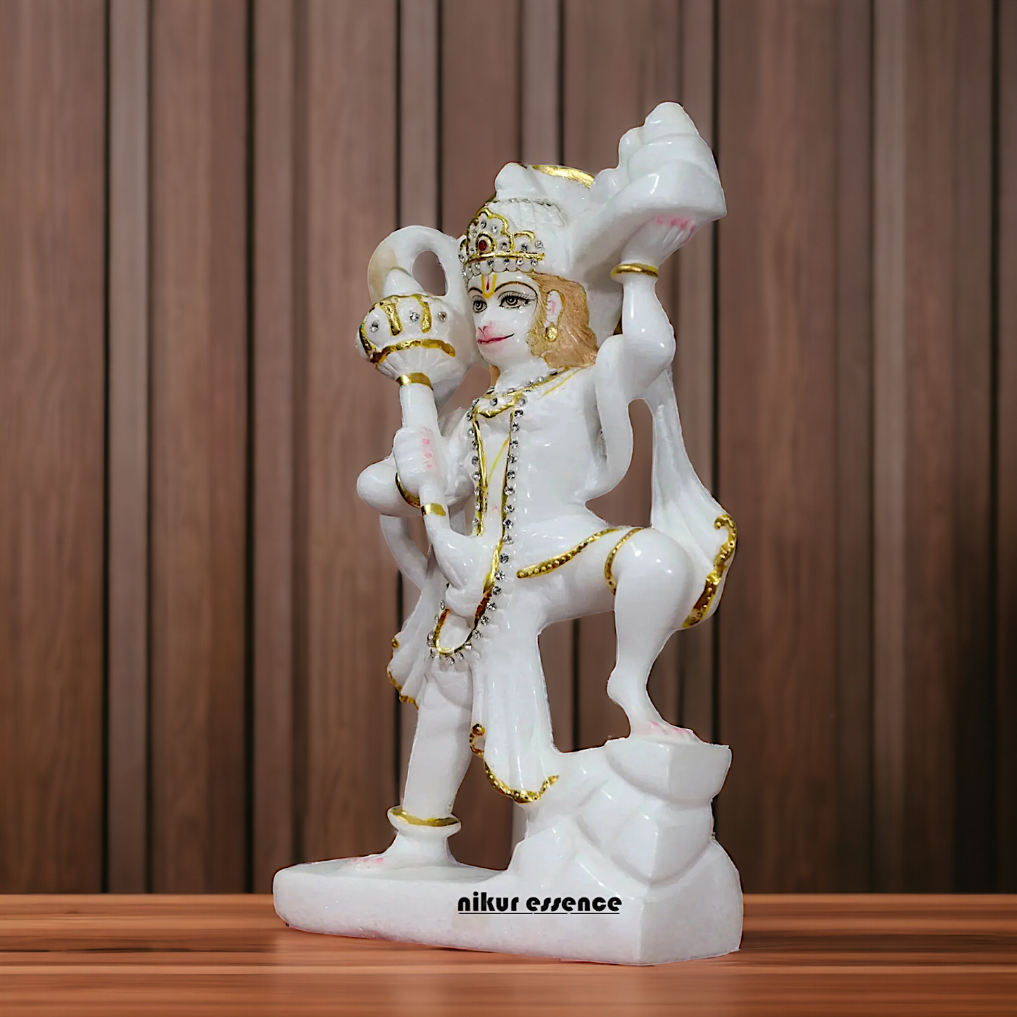 Hanuman Holding mountain with Gada Marble statue - 12 inches