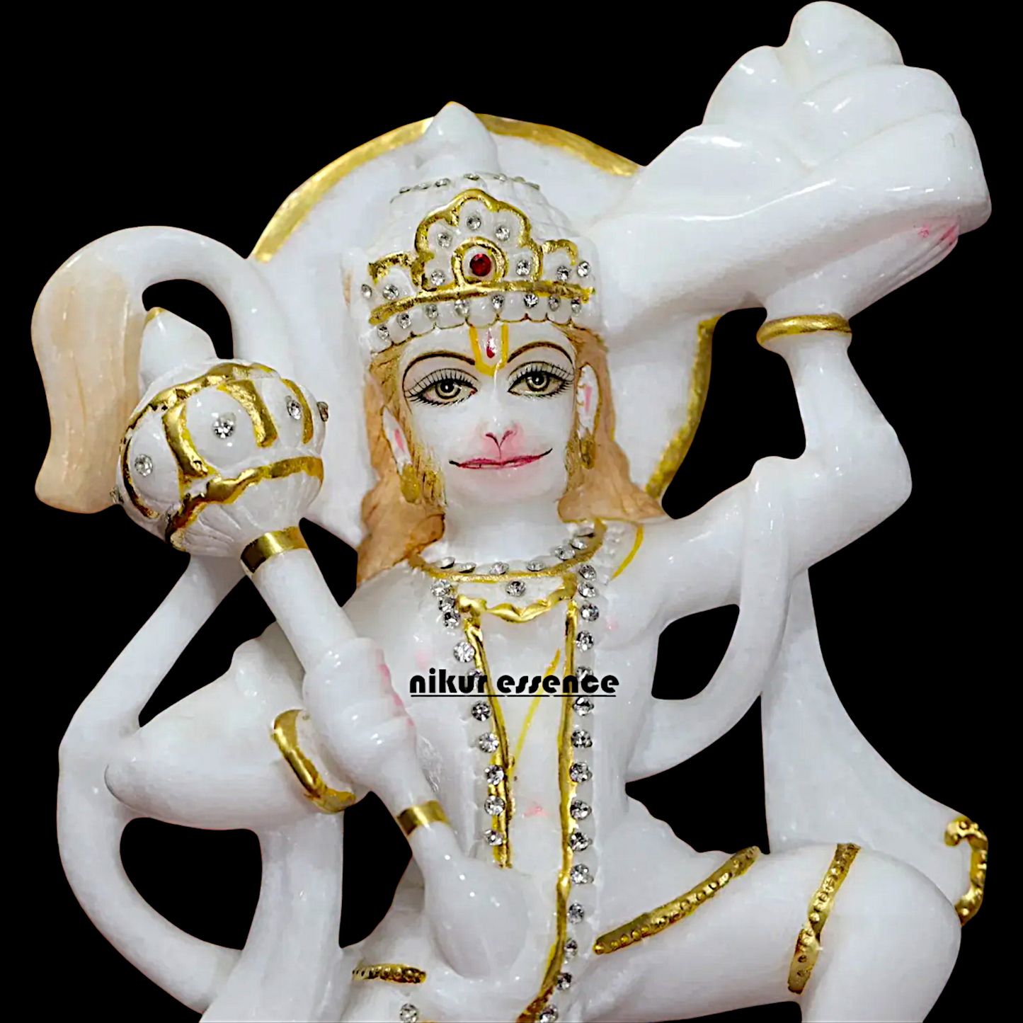 Hanuman Holding mountain with Gada Marble statue - 12 inches