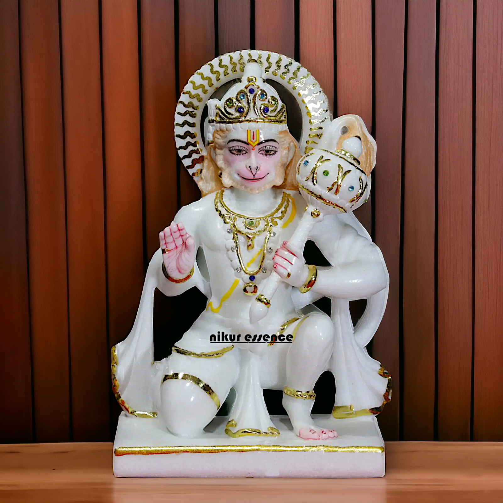 Hanuman sitting with Blessing Gada Marble statue - 12 inches