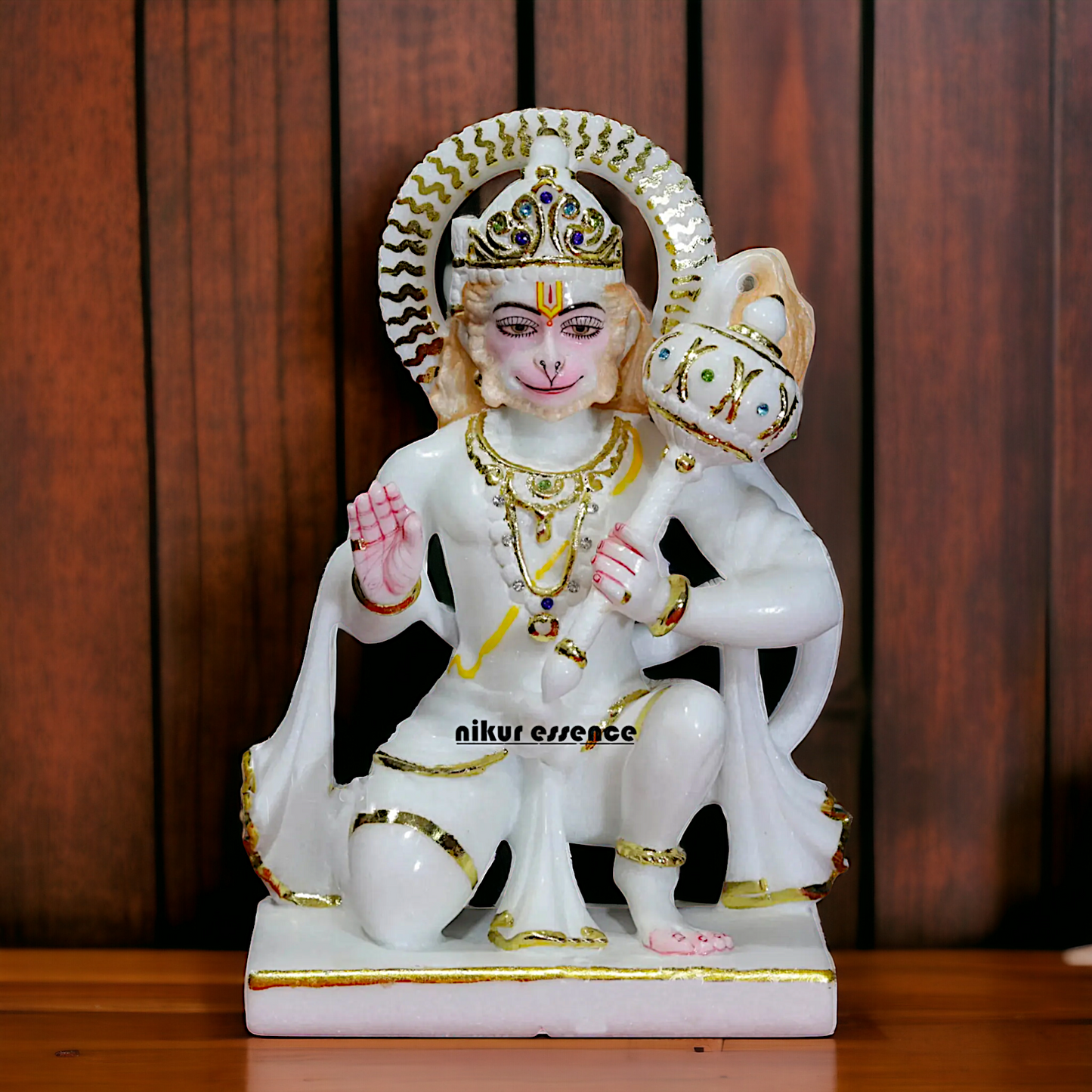 Hanuman sitting with Blessing Gada Marble statue - 12 inches