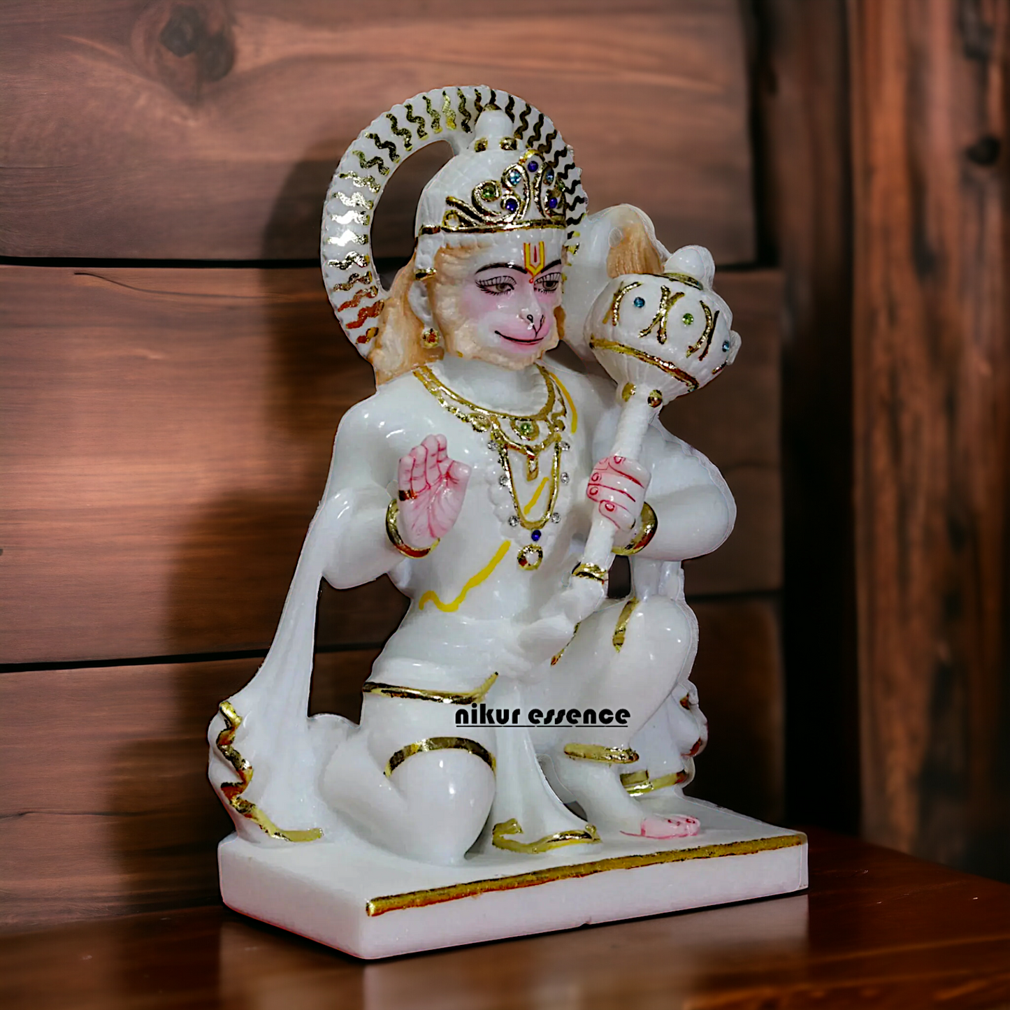 Hanuman sitting with Blessing Gada Marble statue - 12 inches