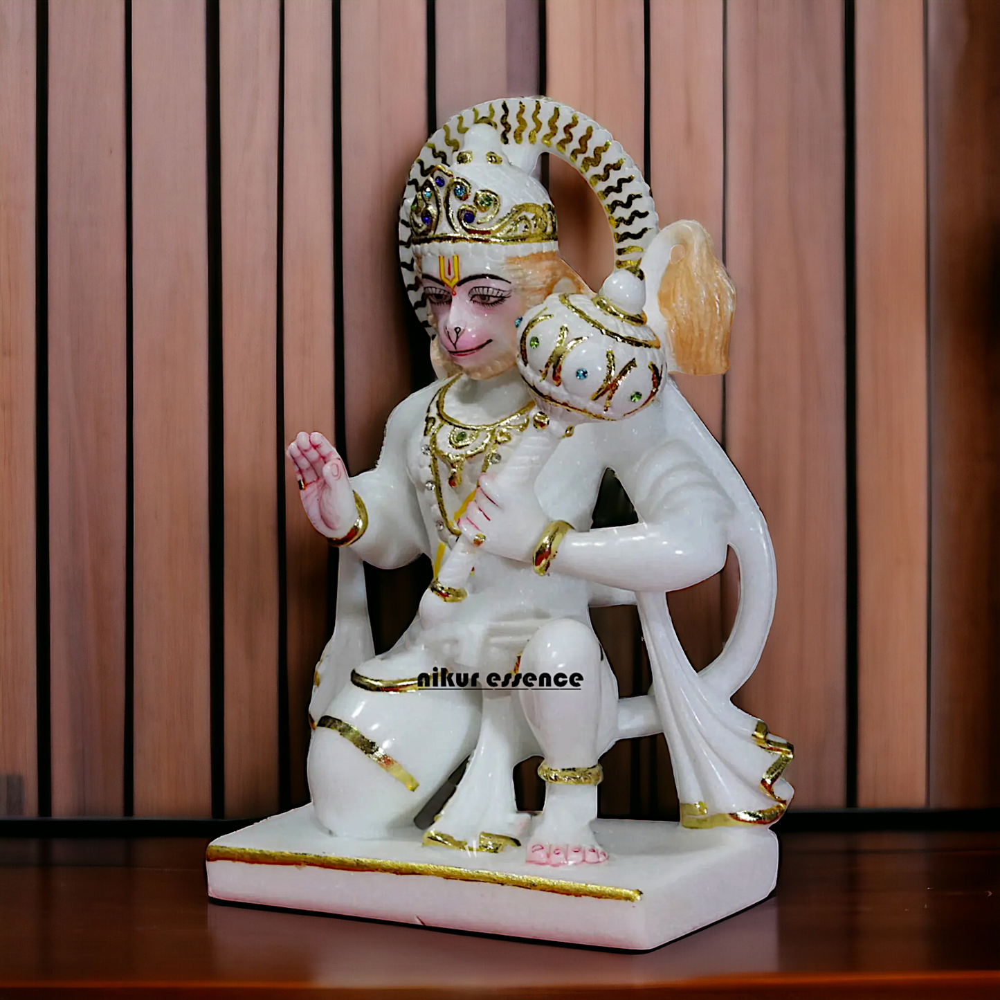 Hanuman sitting with Blessing Gada Marble statue - 12 inches