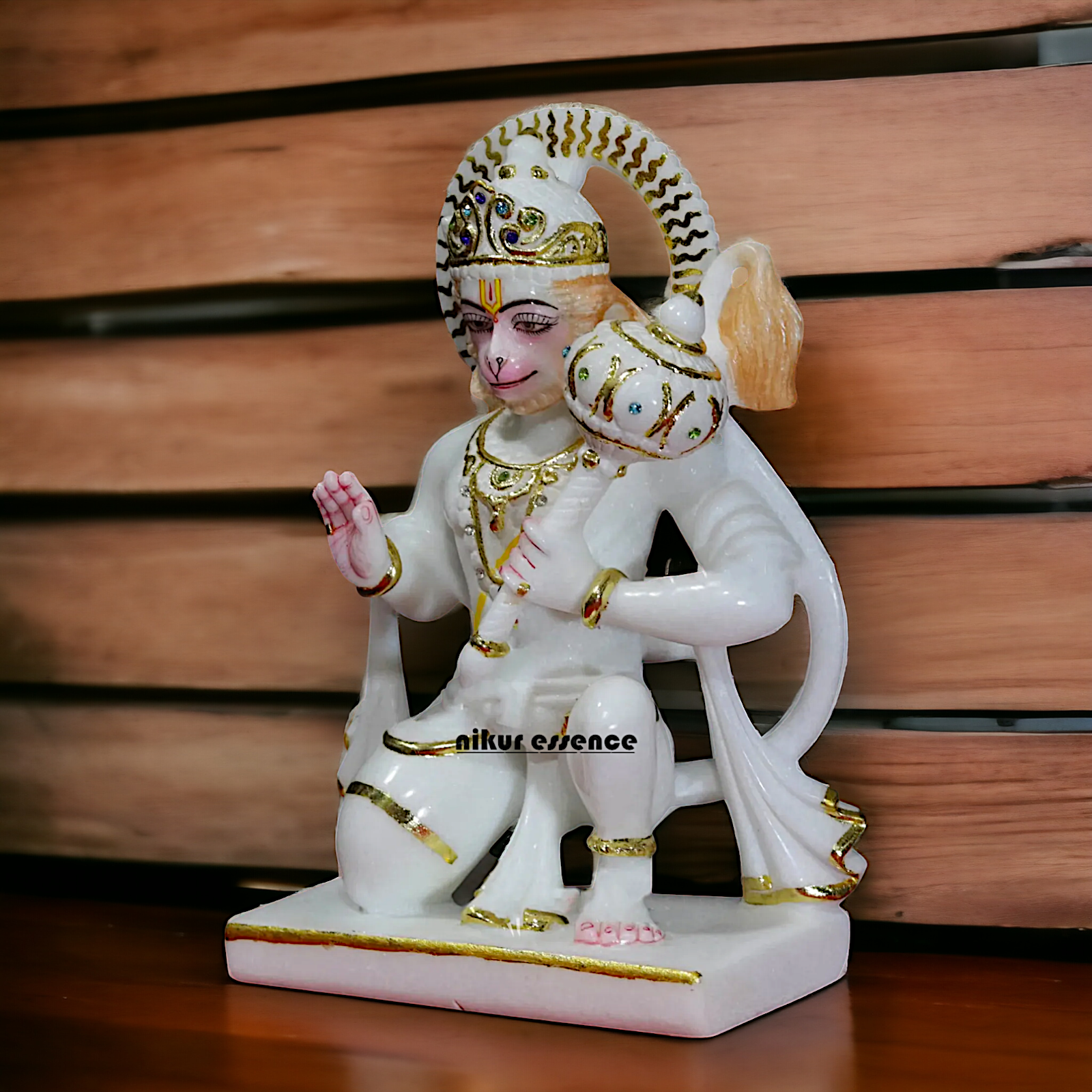 Hanuman sitting with Blessing Gada Marble statue - 12 inches