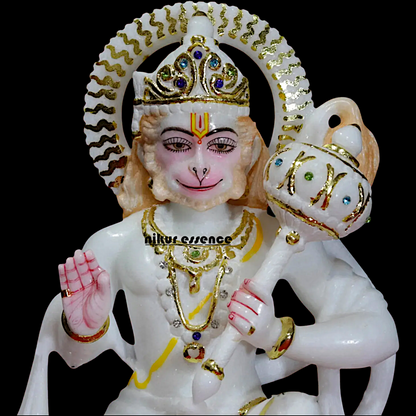 Hanuman sitting with Blessing Gada Marble statue - 12 inches