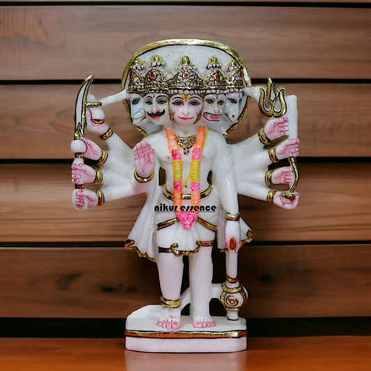 Marble Panchmukhi Hanuman Standing with Gada statue - 12 inches