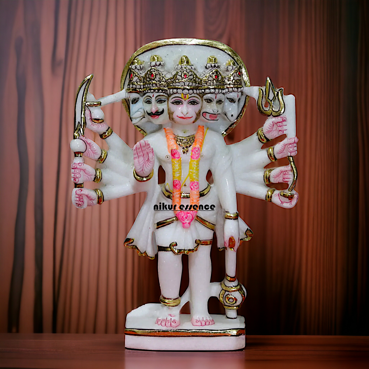 Marble Panchmukhi Hanuman Standing with Gada statue - 12 inches