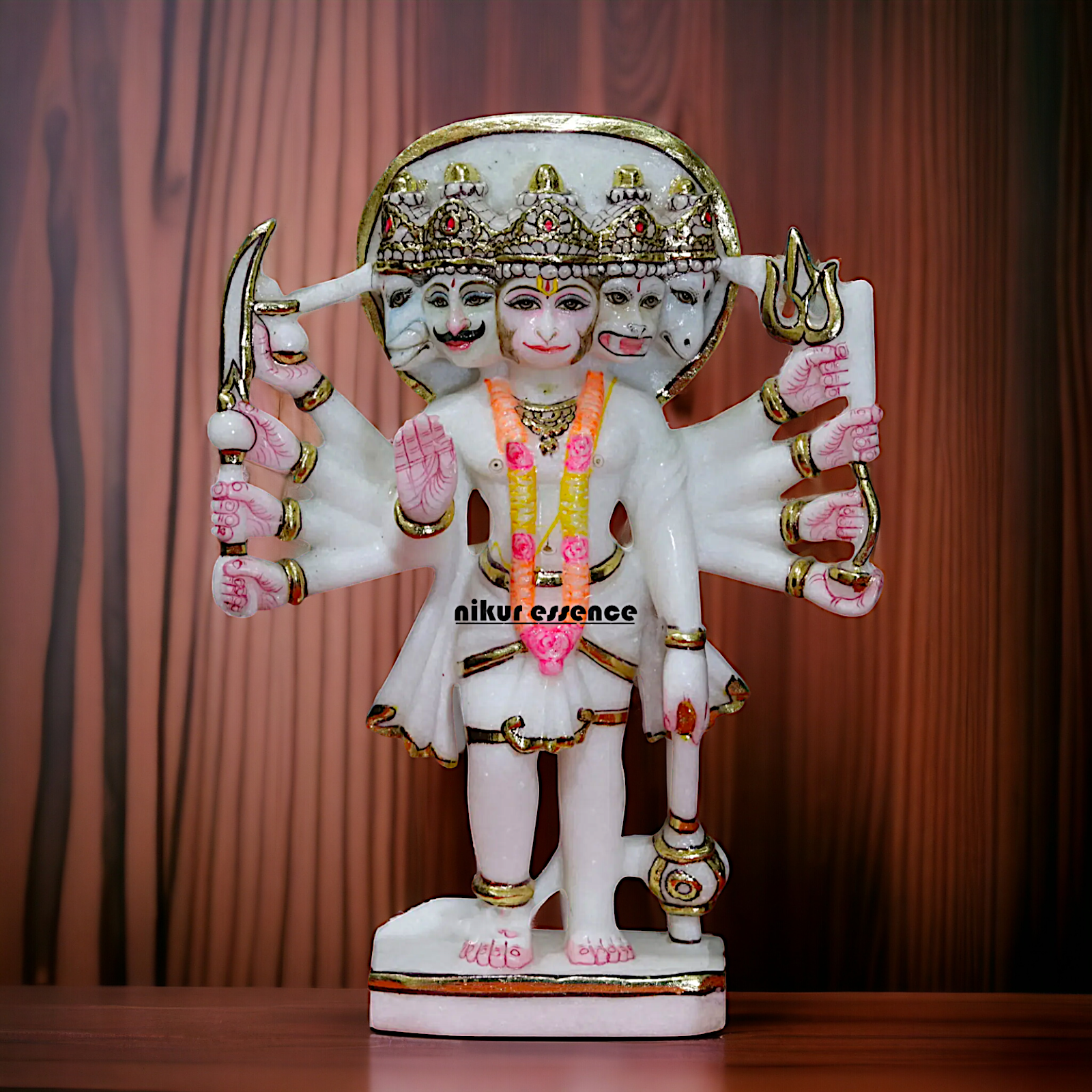 Marble Panchmukhi Hanuman Standing with Gada statue - 12 inches