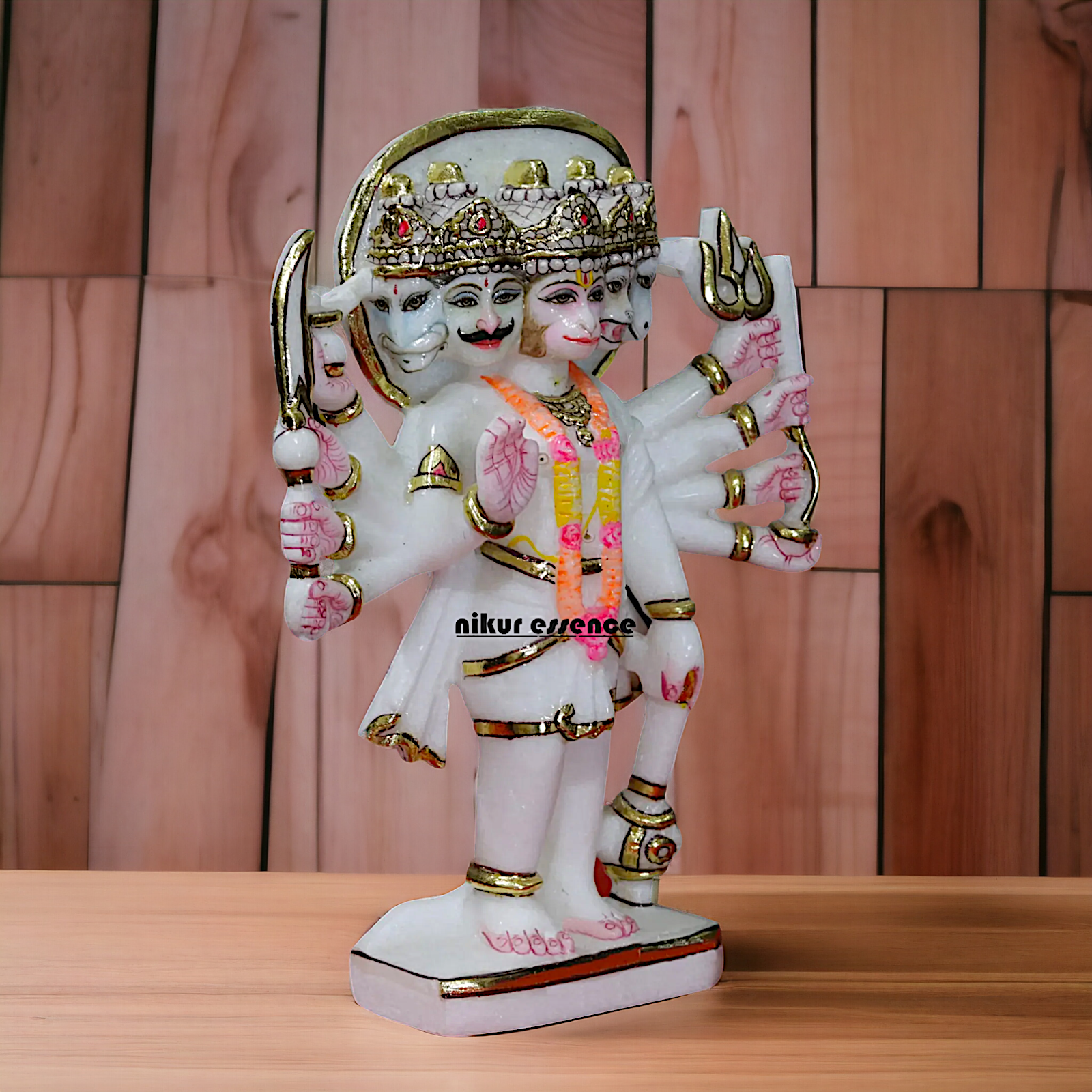 Marble Panchmukhi Hanuman Standing with Gada statue - 12 inches