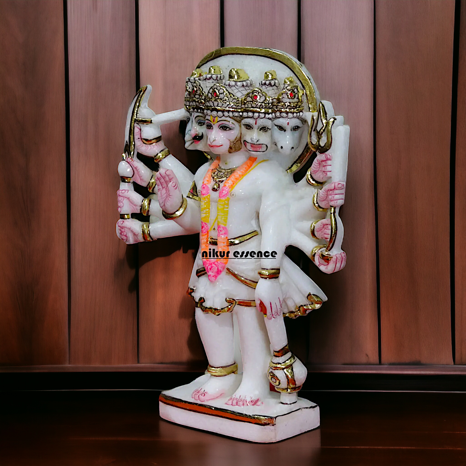 Marble Panchmukhi Hanuman Standing with Gada statue - 12 inches