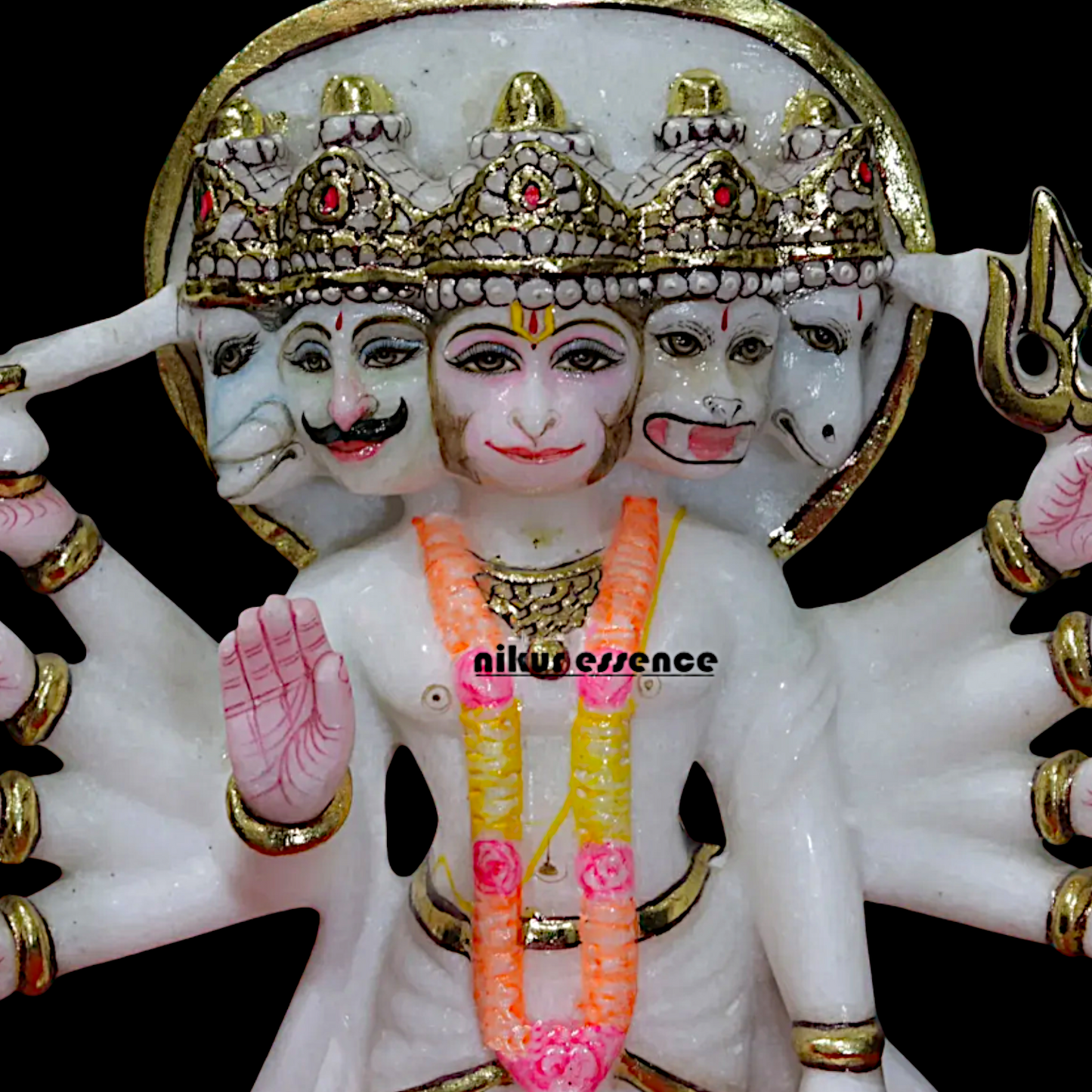 Marble Panchmukhi Hanuman Standing with Gada statue - 12 inches