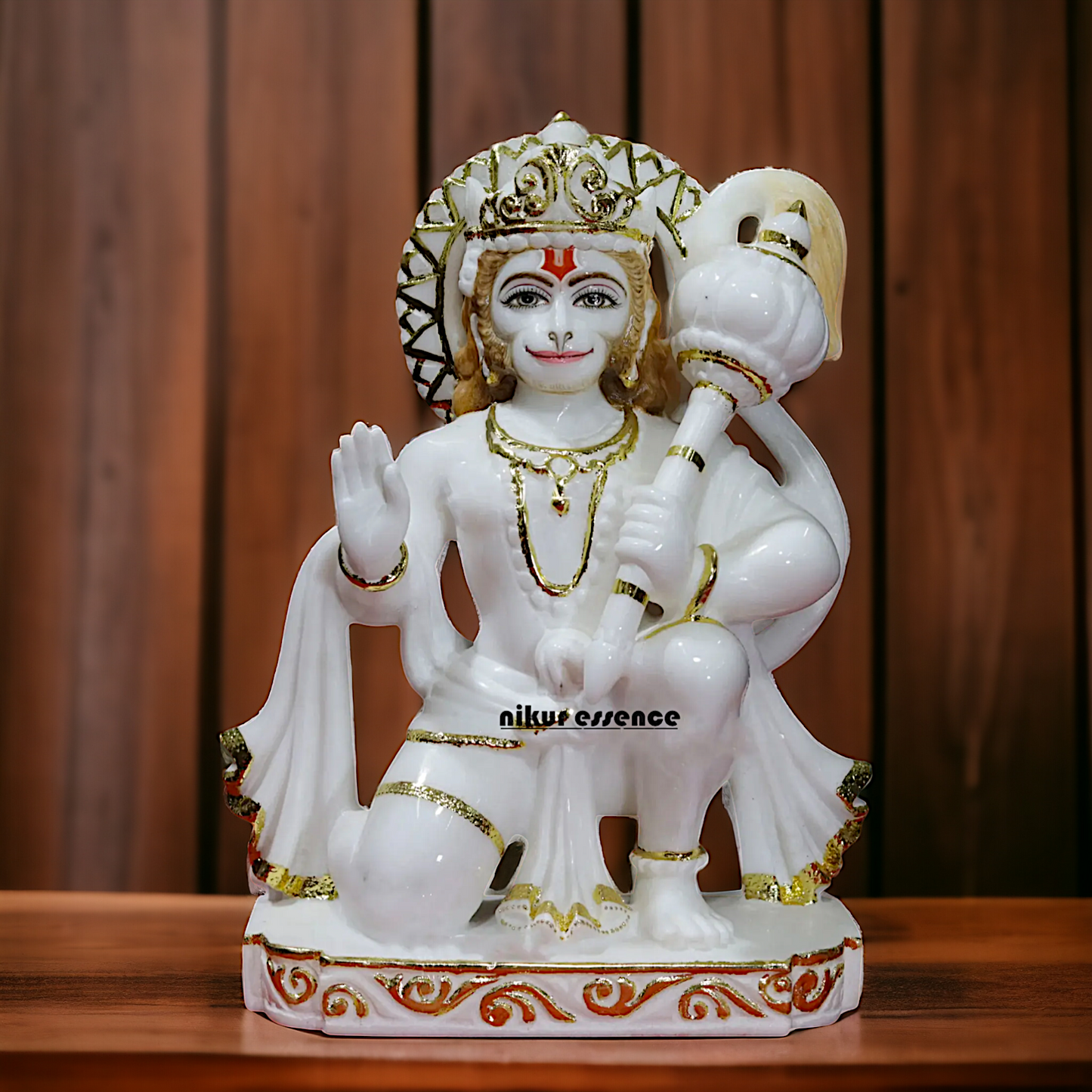 Marble Hanuman Blessing with Gada statue - 12 inches