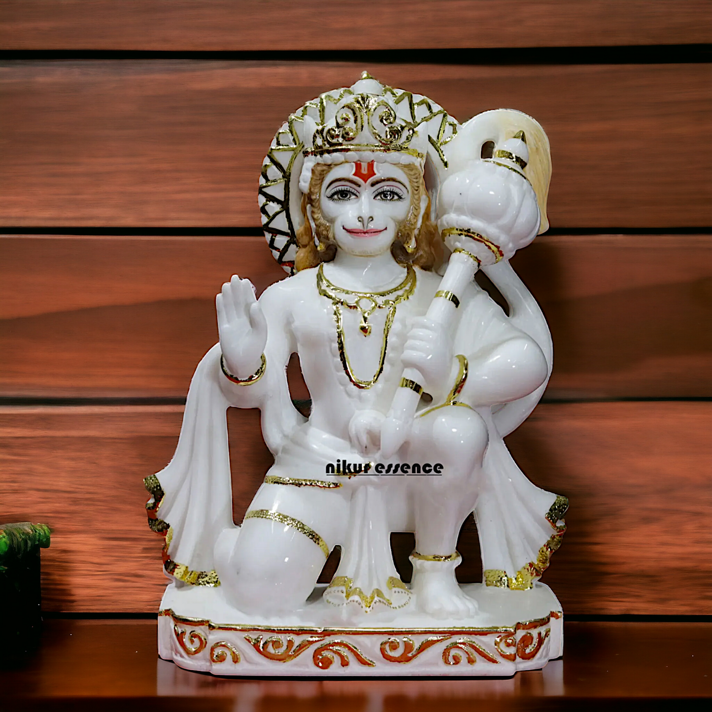 Marble Hanuman Blessing with Gada statue - 12 inches