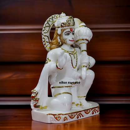 Marble Hanuman Blessing with Gada statue - 12 inches