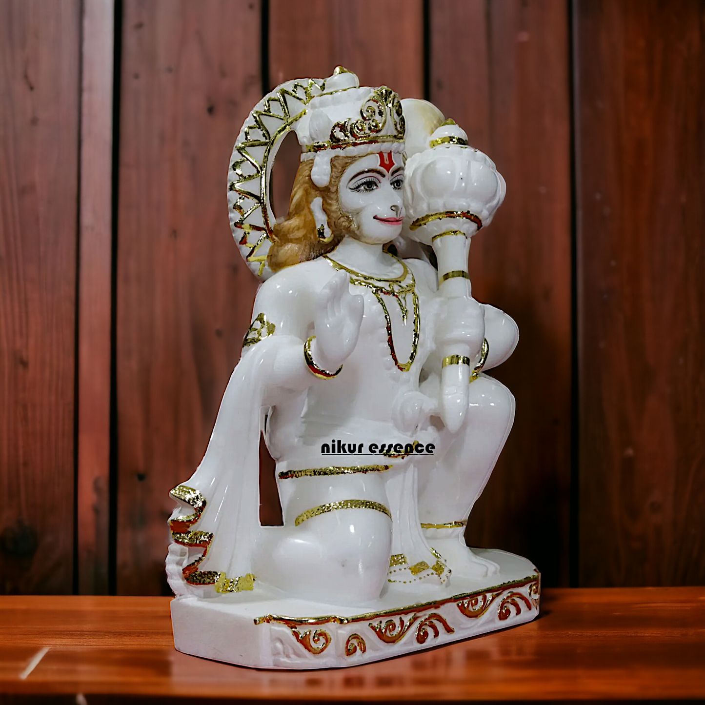 Marble Hanuman Blessing with Gada statue - 12 inches