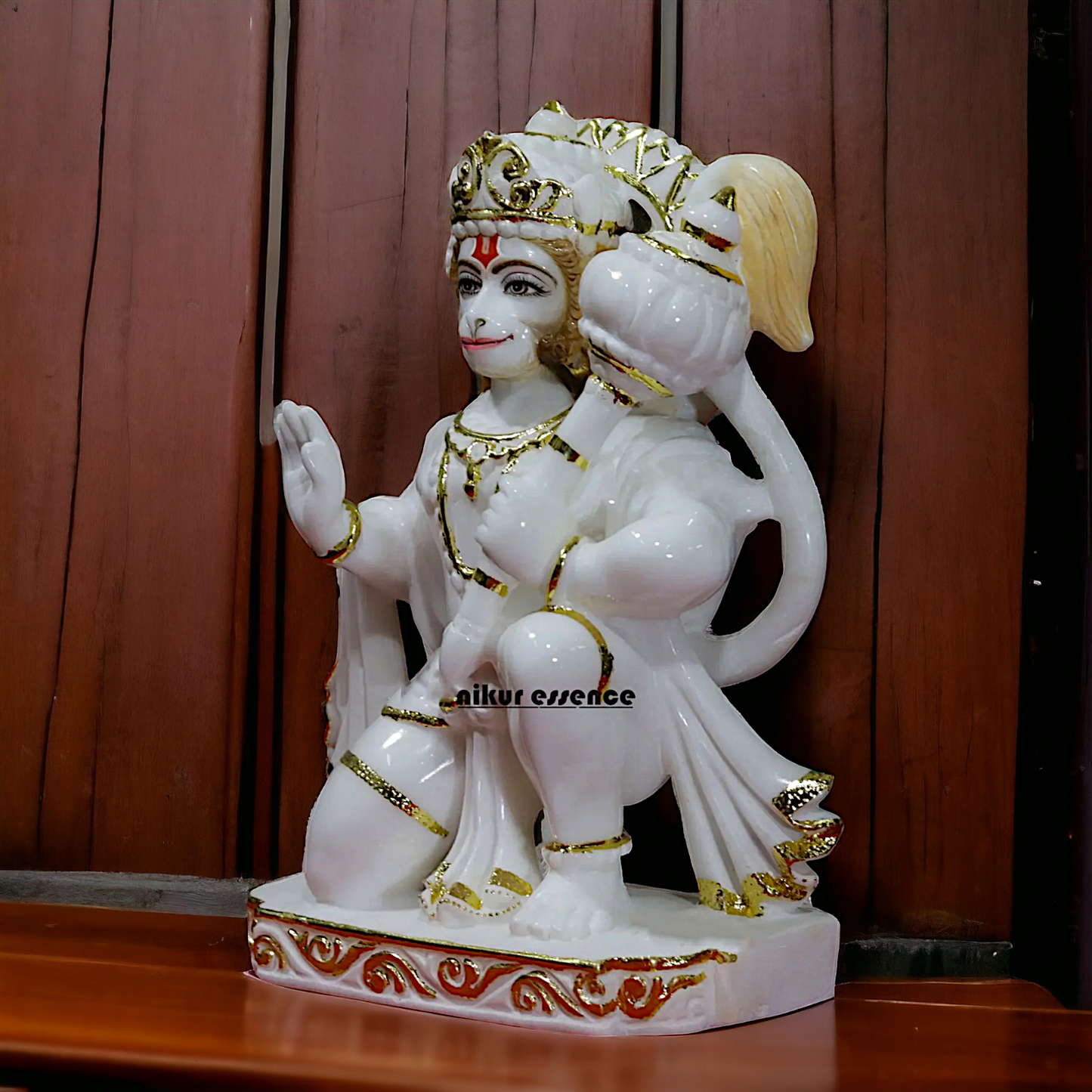 Marble Hanuman Blessing with Gada statue - 12 inches