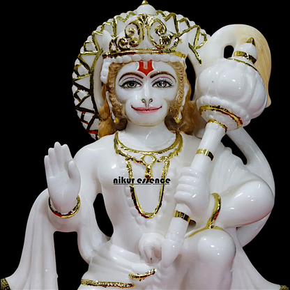 Marble Hanuman Blessing with Gada statue - 12 inches