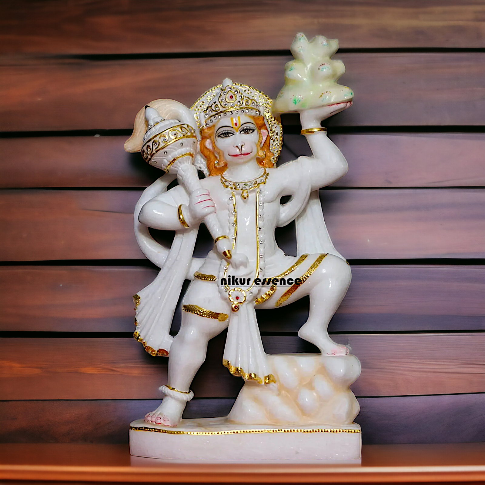 Marble Hanuman Bajrangbali carry sanjeevni booti mount marble statue - 15 inches