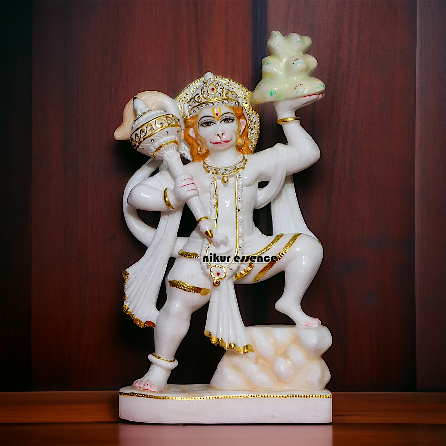 Marble Hanuman Bajrangbali carry sanjeevni booti mount marble statue - 15 inches