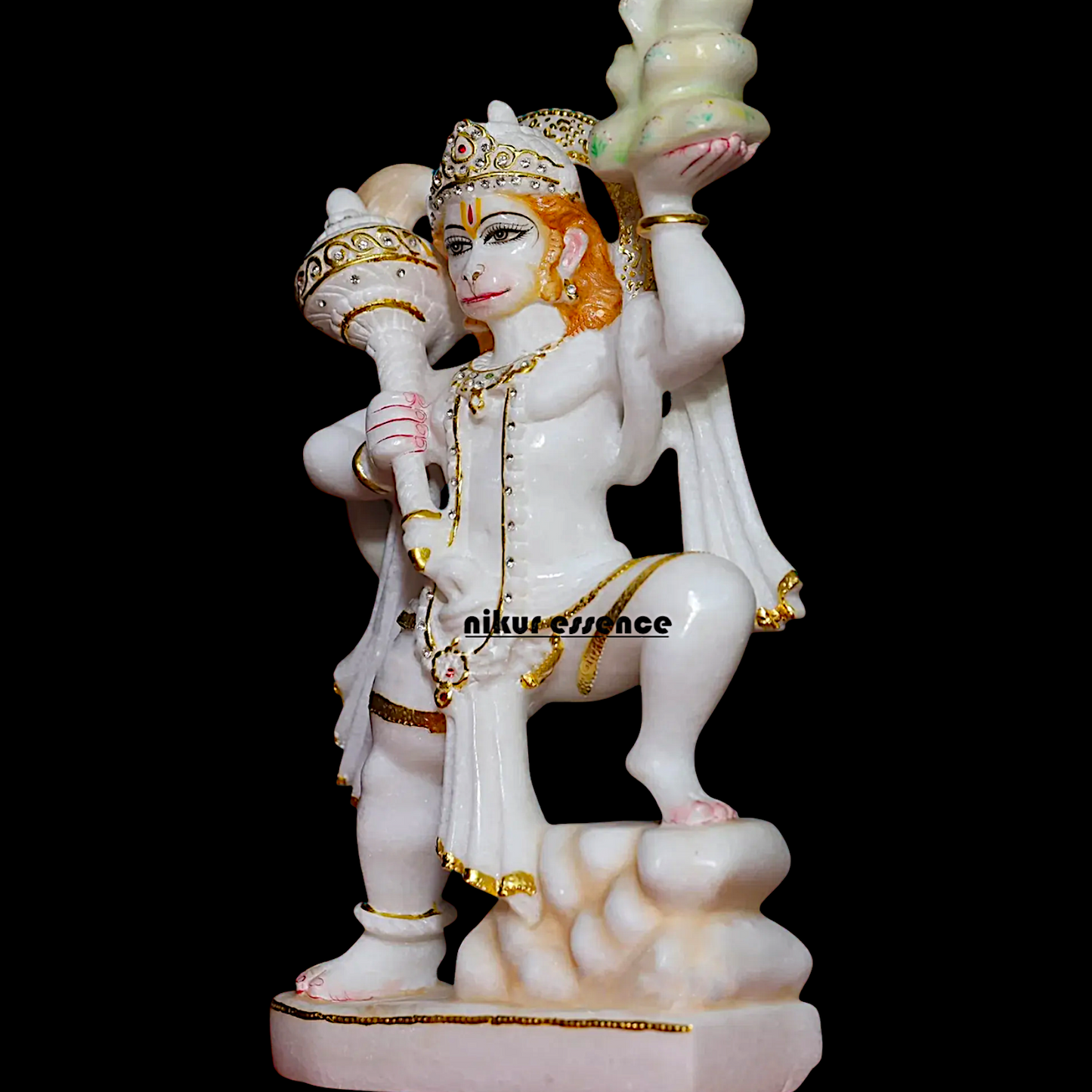 Marble Hanuman Bajrangbali carry sanjeevni booti mount marble statue - 15 inches