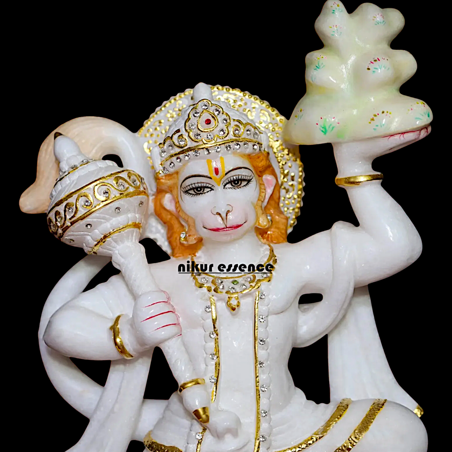 Marble Hanuman Bajrangbali carry sanjeevni booti mount marble statue - 15 inches