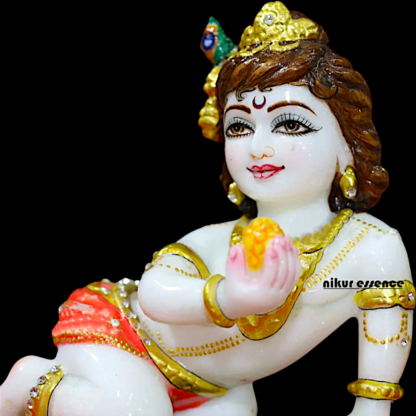 Bal Krishna laddoo Gopal with Laddoo eat Marble idol - 8 inches