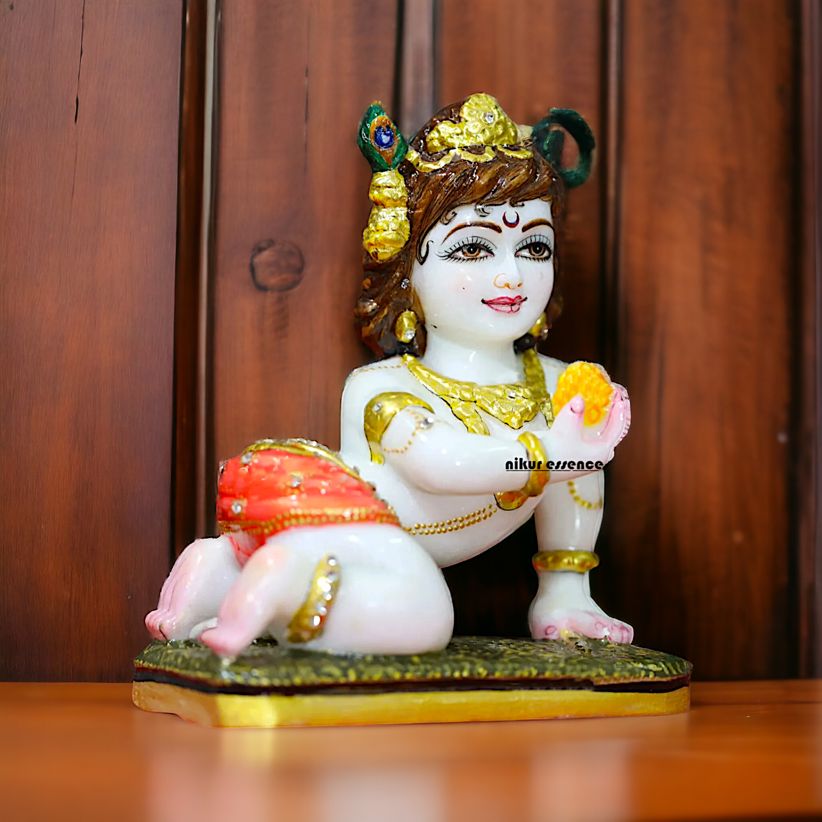 Bal Krishna laddoo Gopal with Laddoo eat Marble idol - 8 inches