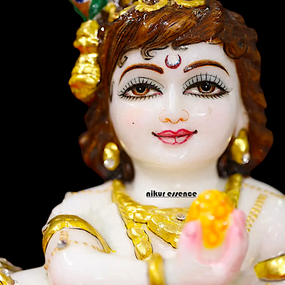 Bal Krishna laddoo Gopal with Laddoo eat Marble idol - 8 inches