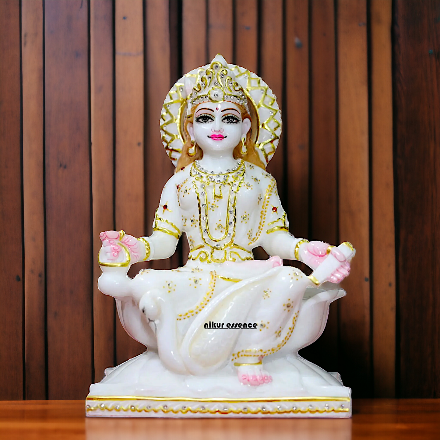 Gayatri Maa seated on Lotus Marble idol - 12 inches