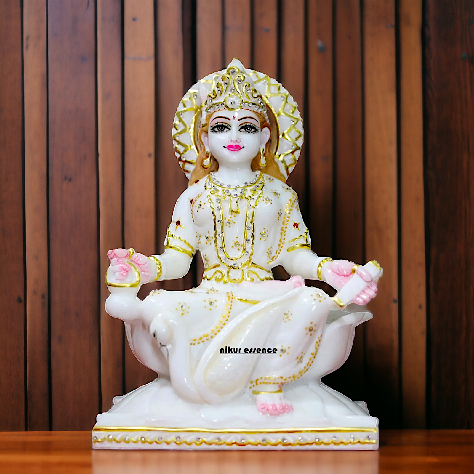 Gayatri Maa seated on Lotus Marble idol - 12 inches