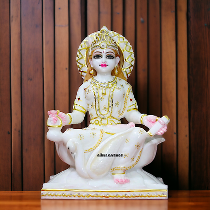 Gayatri Maa seated on Lotus Marble idol - 12 inches