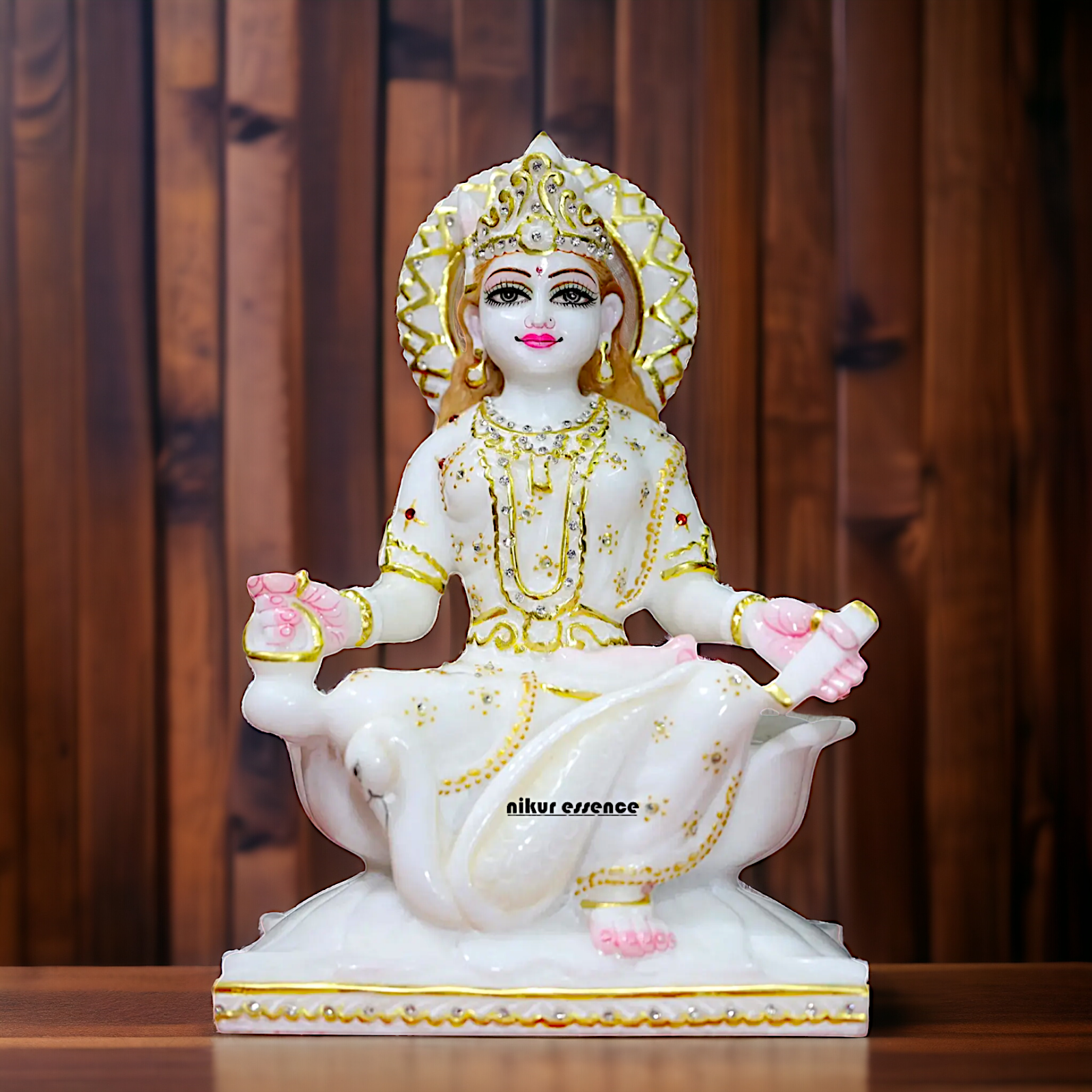 Gayatri Maa seated on Lotus Marble idol - 12 inches