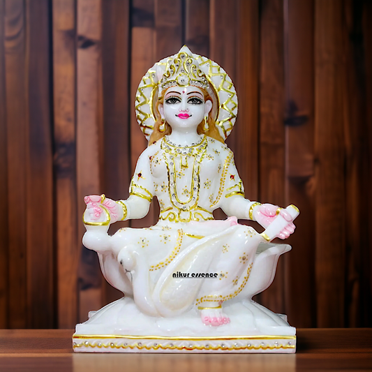 Gayatri Maa seated on Lotus Marble idol - 12 inches