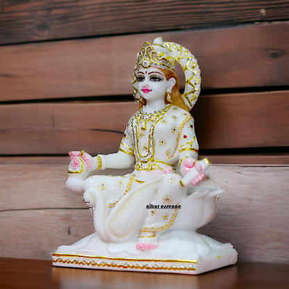 Gayatri Maa seated on Lotus Marble idol - 12 inches