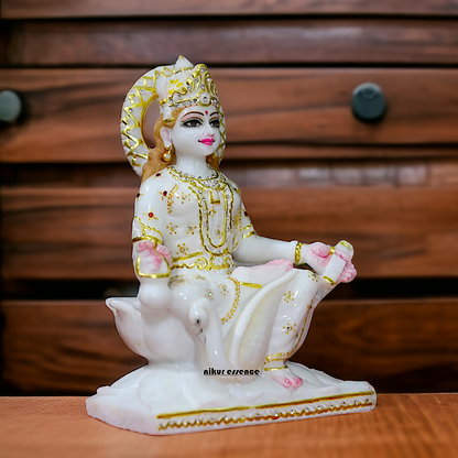 Gayatri Maa seated on Lotus Marble idol - 12 inches