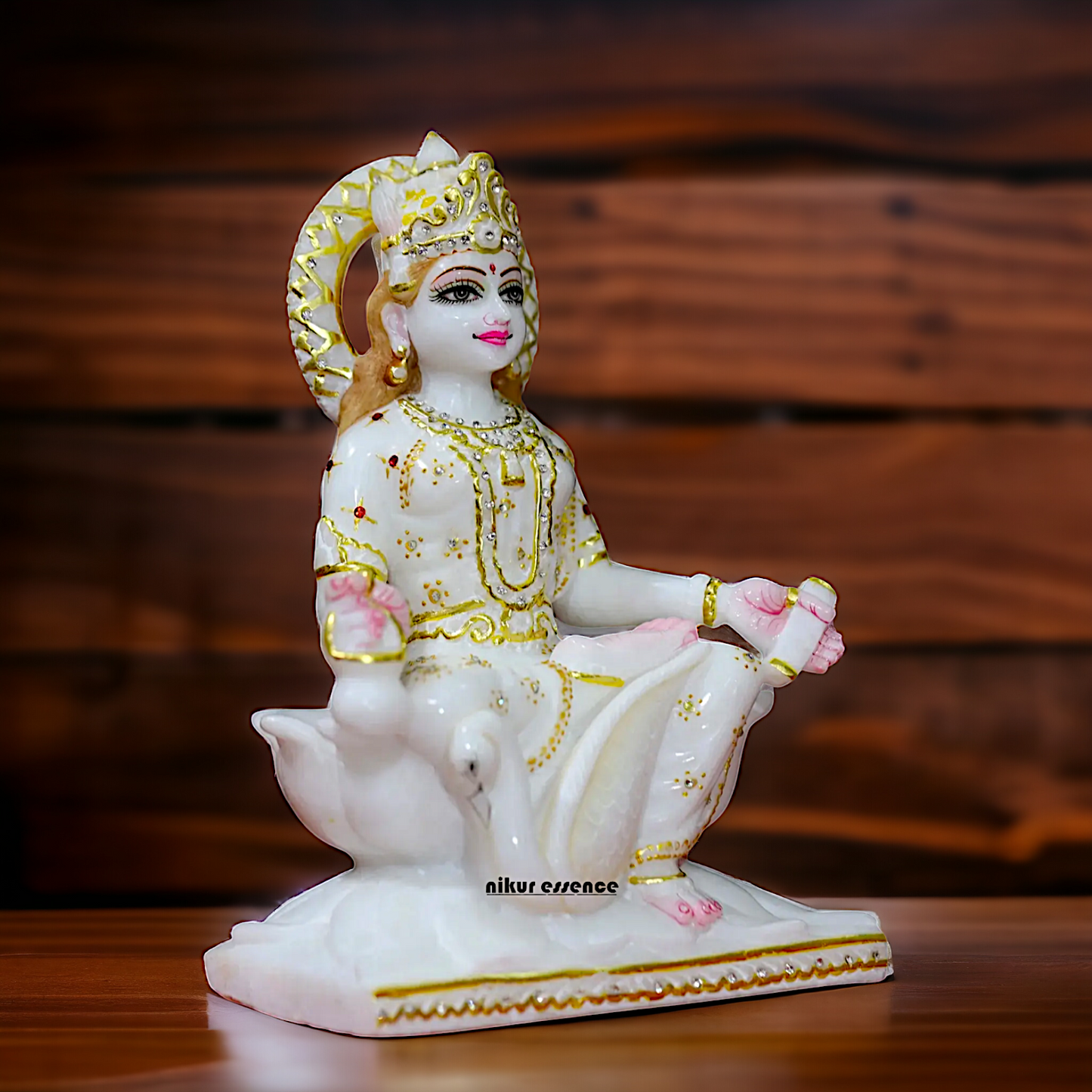 Gayatri Maa seated on Lotus Marble idol - 12 inches