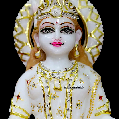 Gayatri Maa seated on Lotus Marble idol - 12 inches