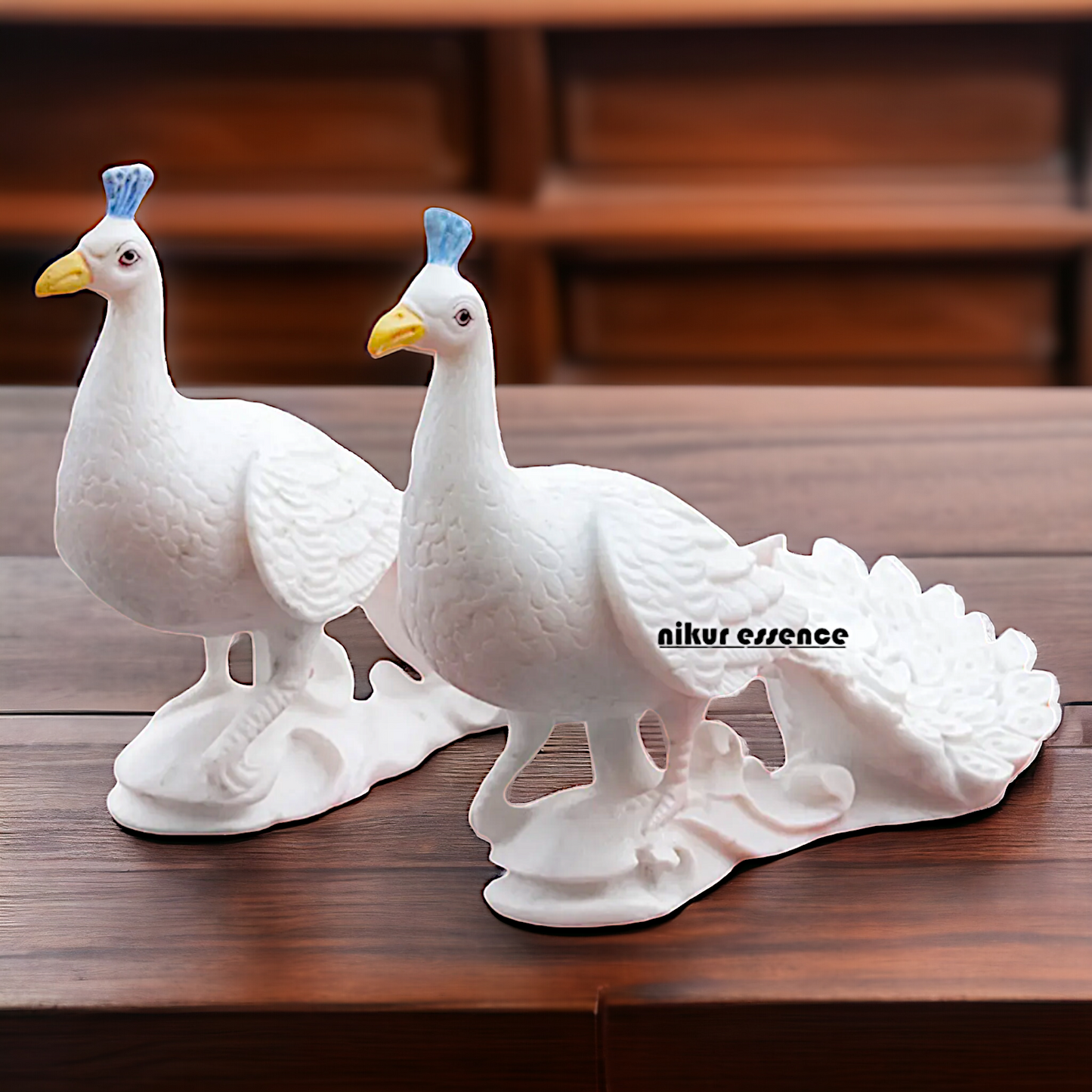 Peacock pair Marble statue - 12 inches